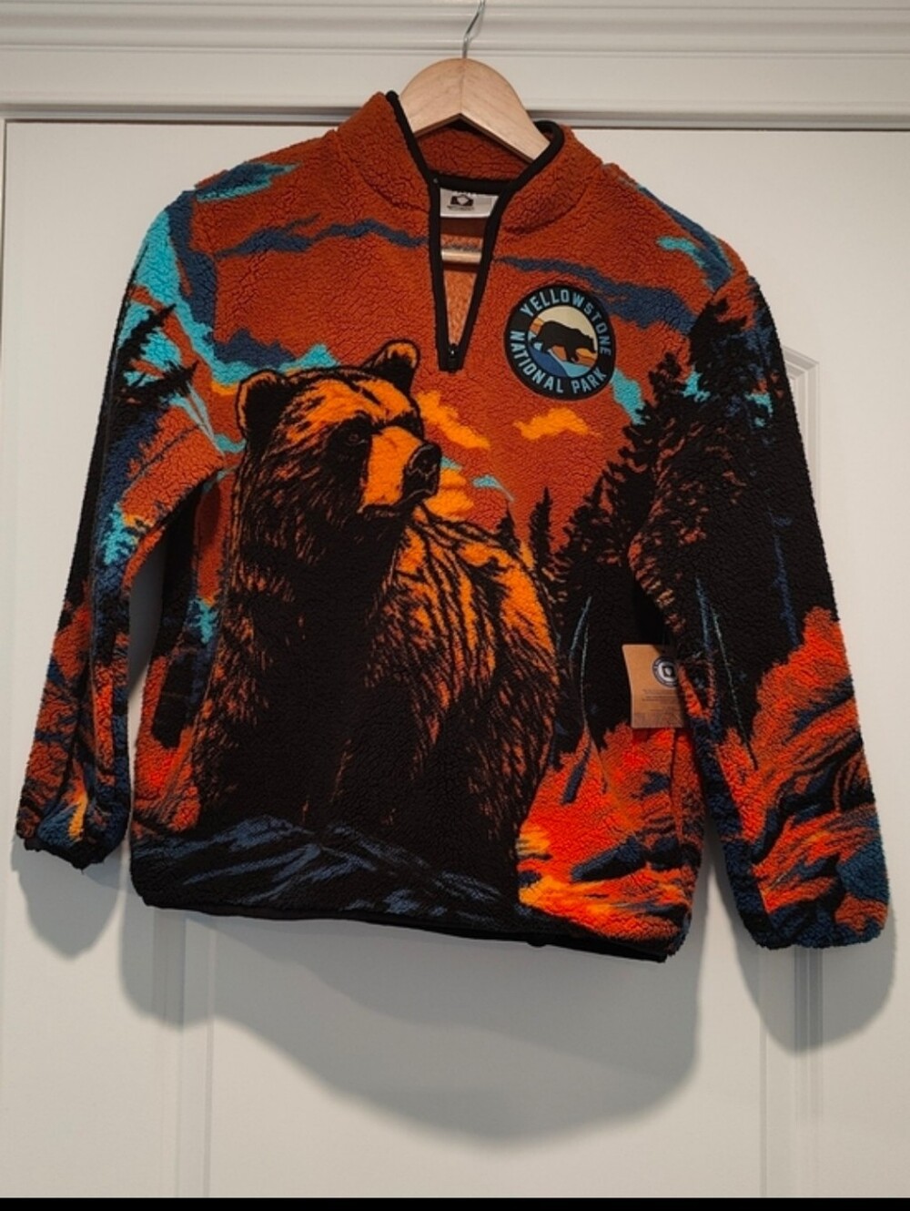 Boys Yellow Stone National Park Orange Bear Sherpa Pullover